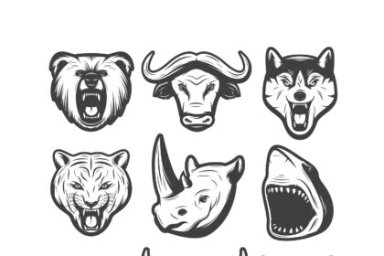 Animals Vintage Wild Set Vector