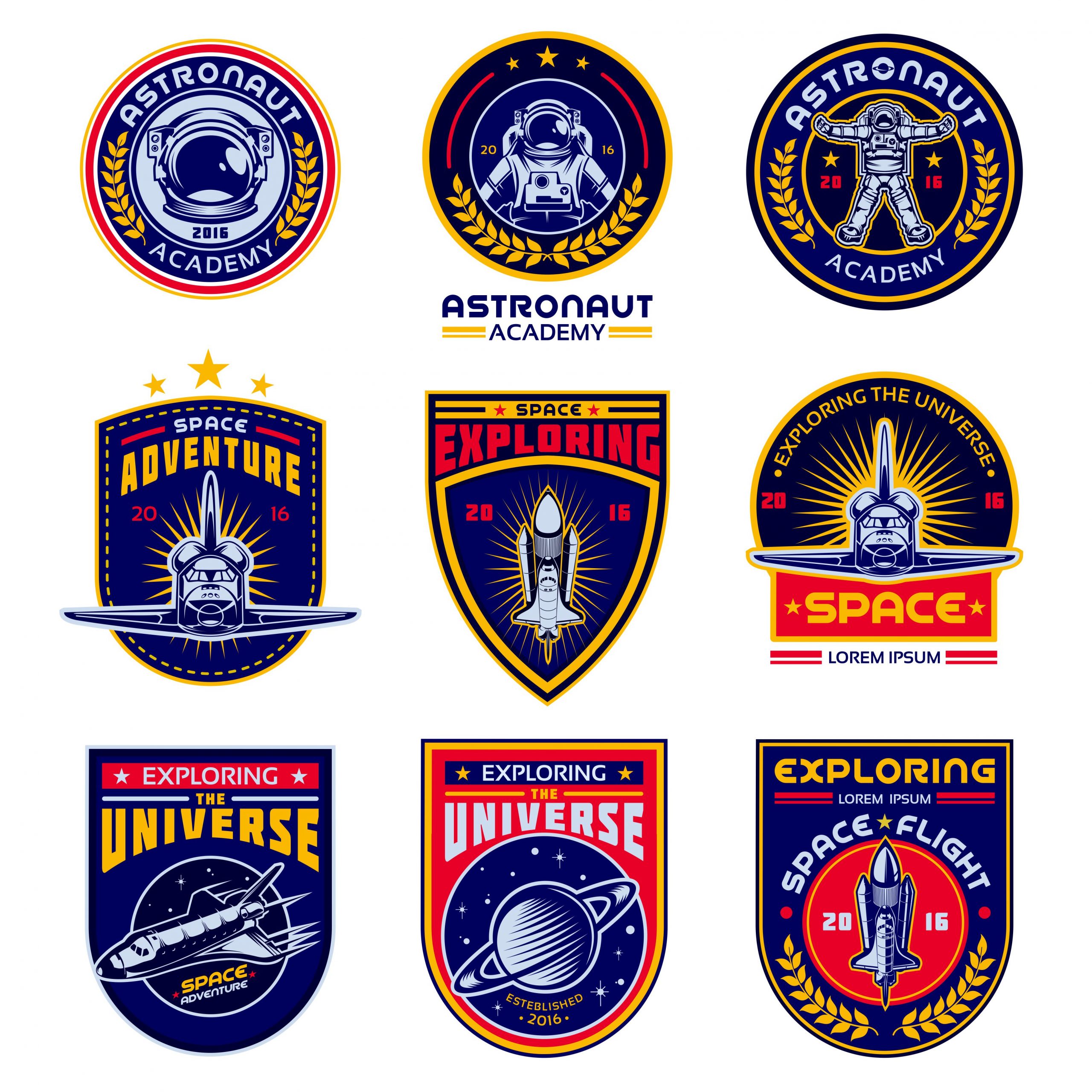 Astronaut Academy Set Icons Space Logo Vector