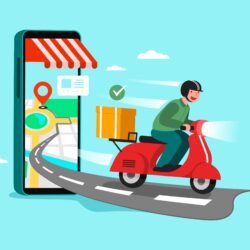 Delivery Staff Ride Motorcycles Shopping Concept Vector Design