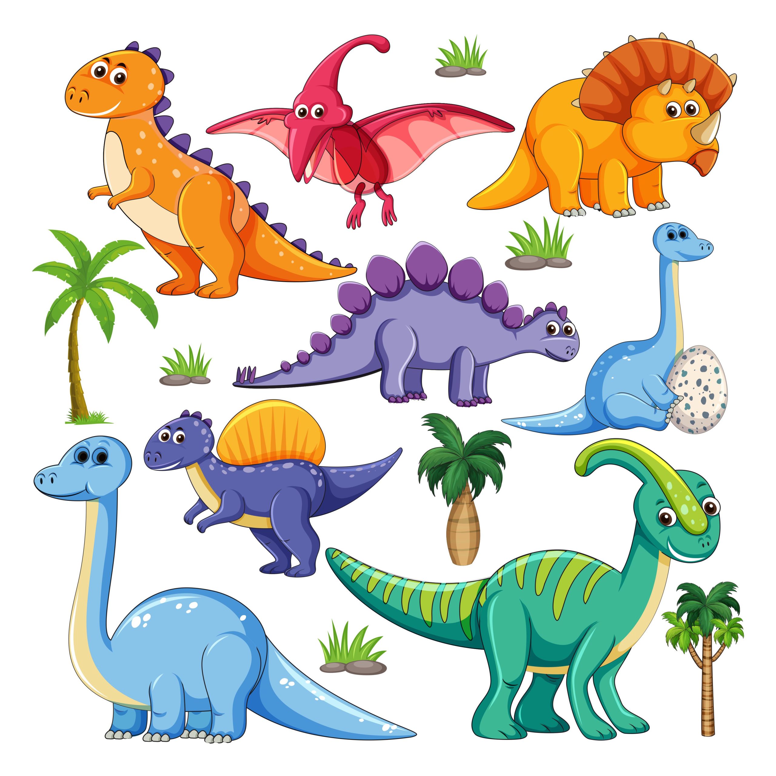 Dinosaurs Cartoon Character Set Vector