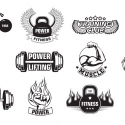 Gym Retro Logos Set Vector