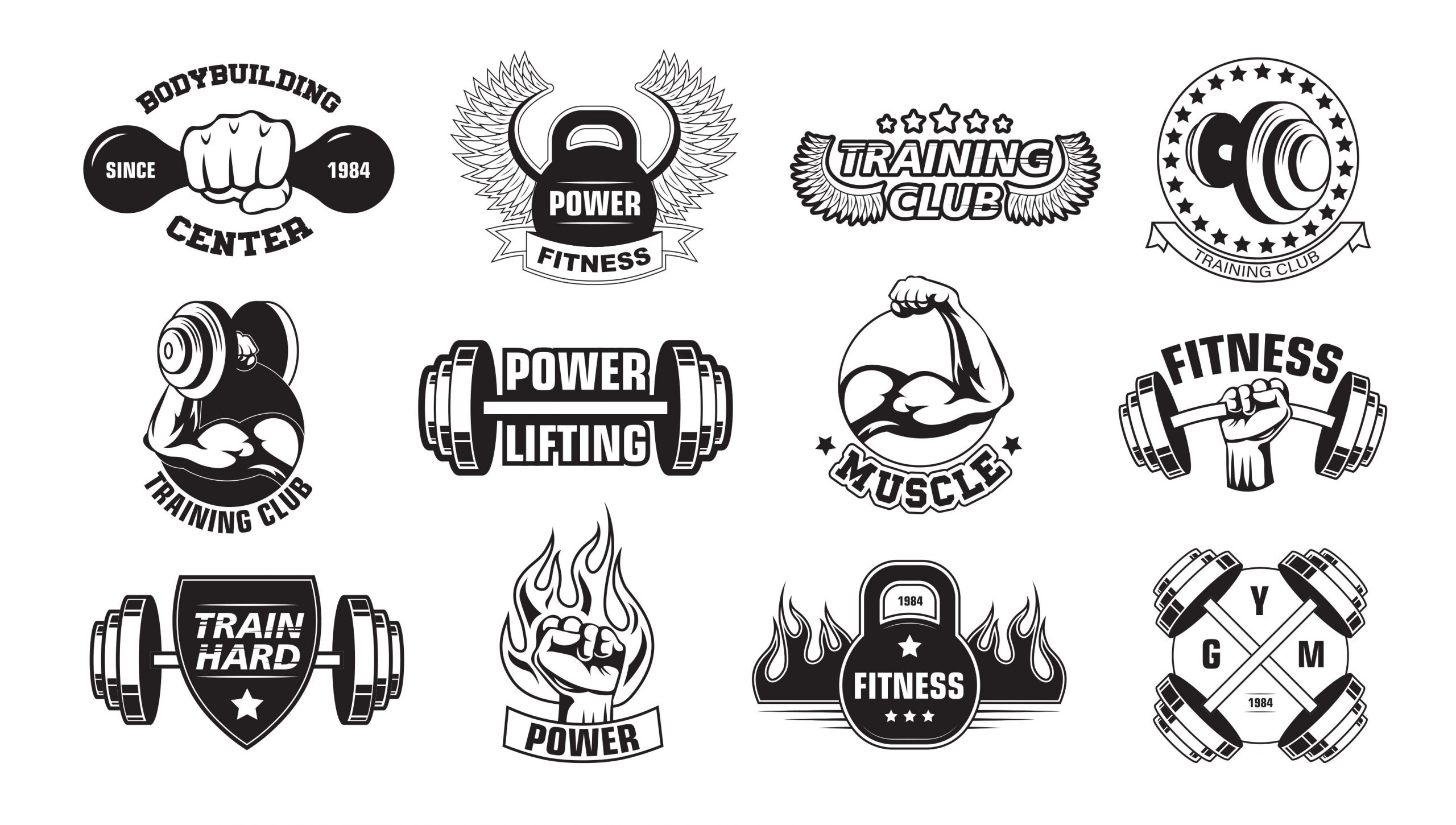 Gym Retro Logos Set Vector