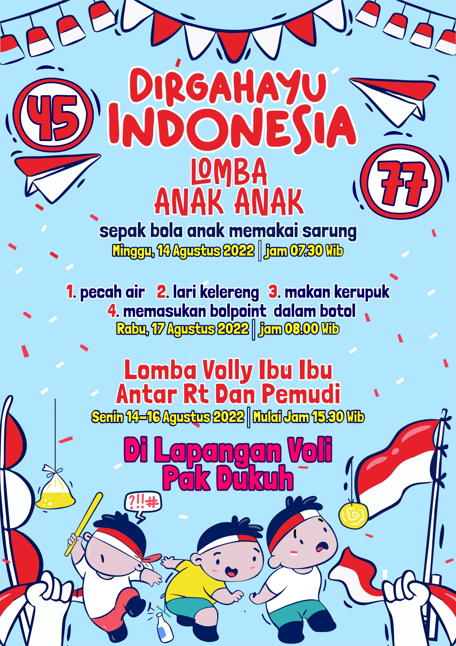 Lomba Anak-anak dan Ibu-ibu RT Poster HUT RI 77 Vector