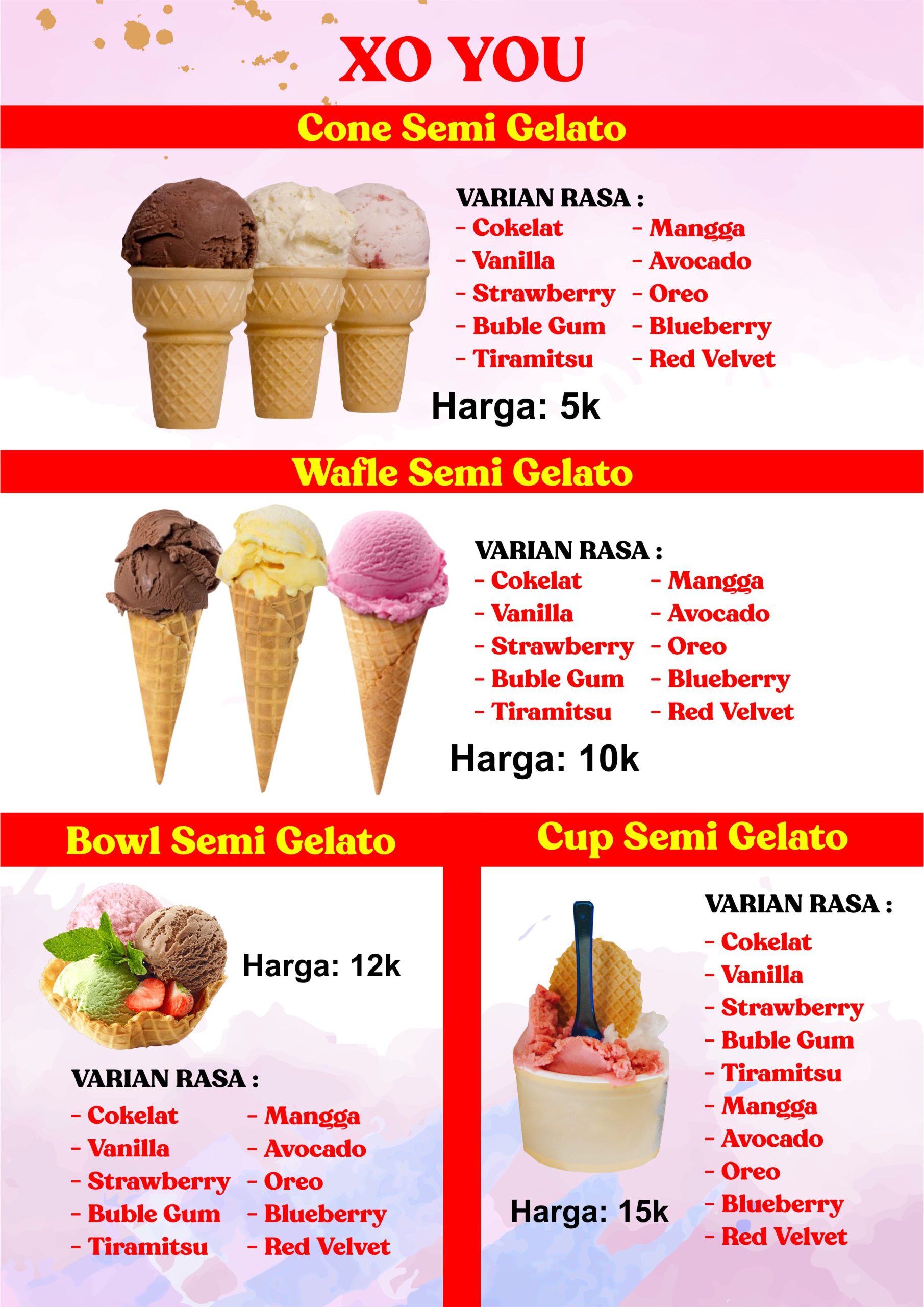 Menu Soft Ice Cream dan Gelato Hard Ice Cream Desain Vector