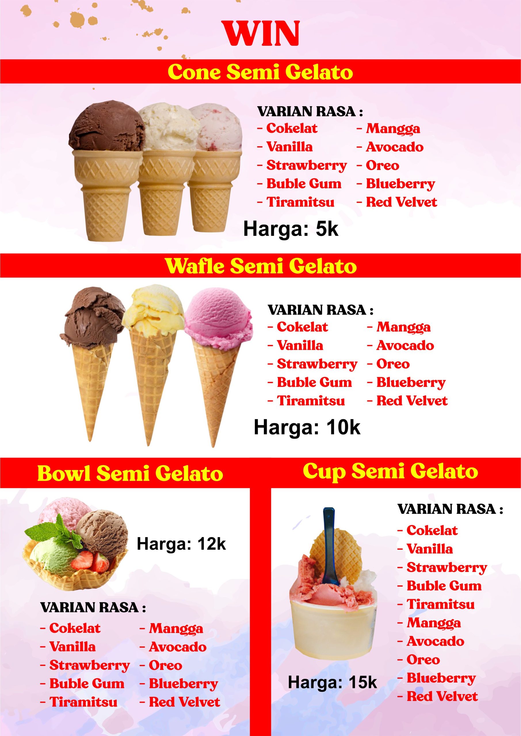 Menu Soft Ice Cream dan Gelato Hard Ice Cream Desain Vector