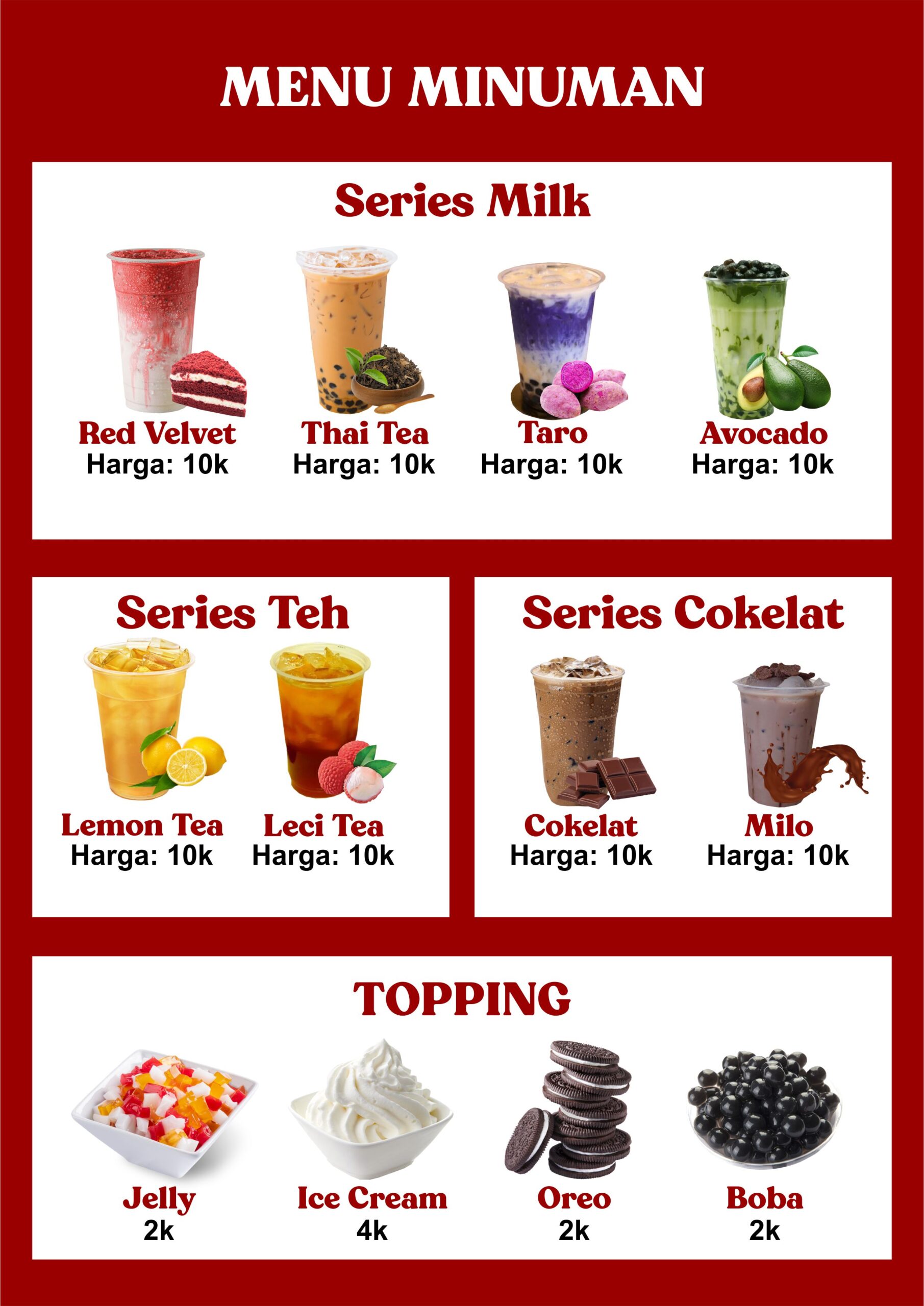 Menu Minuman Boba dan Banner Desain Vector