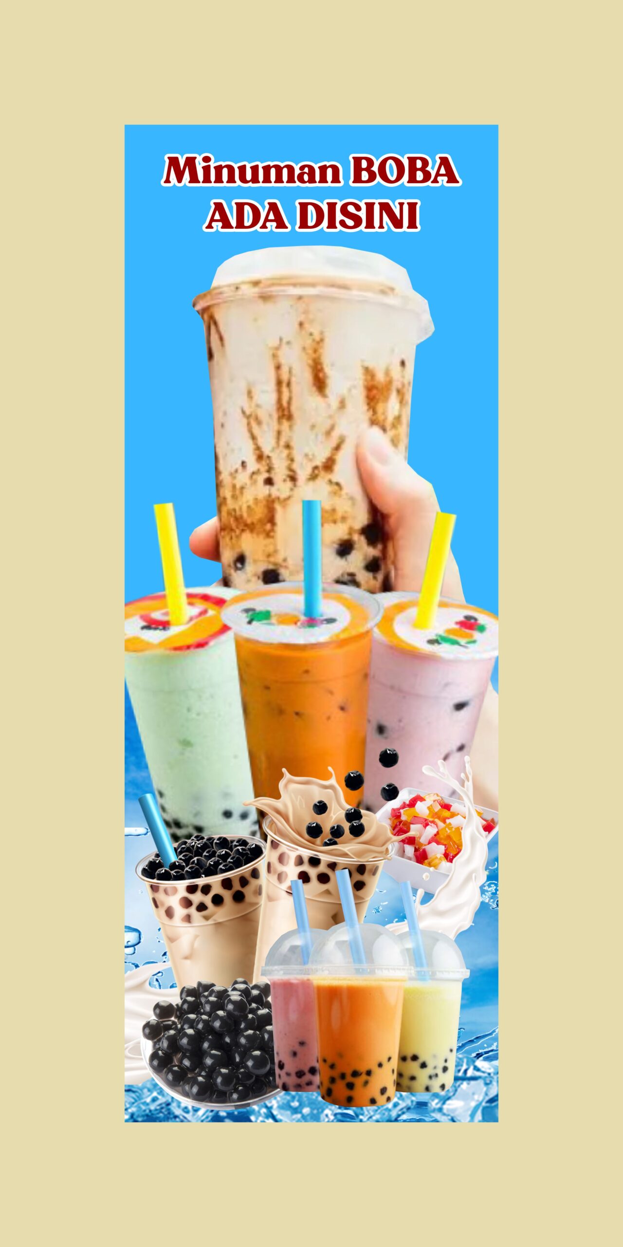 Menu Minuman Boba dan Banner Desain Vector