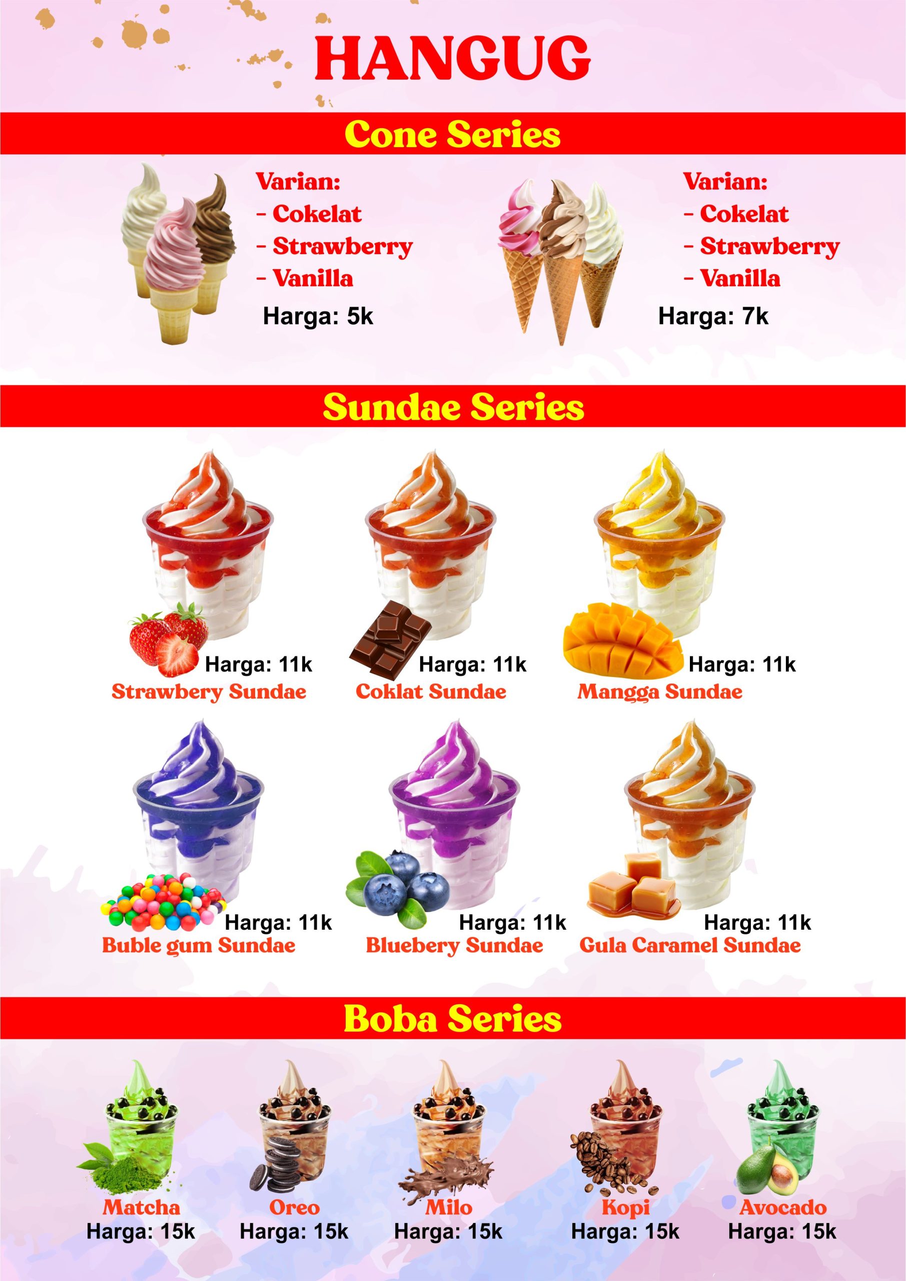 Menu Soft Ice Cream dan Gelato Hard Ice Cream Desain Vector